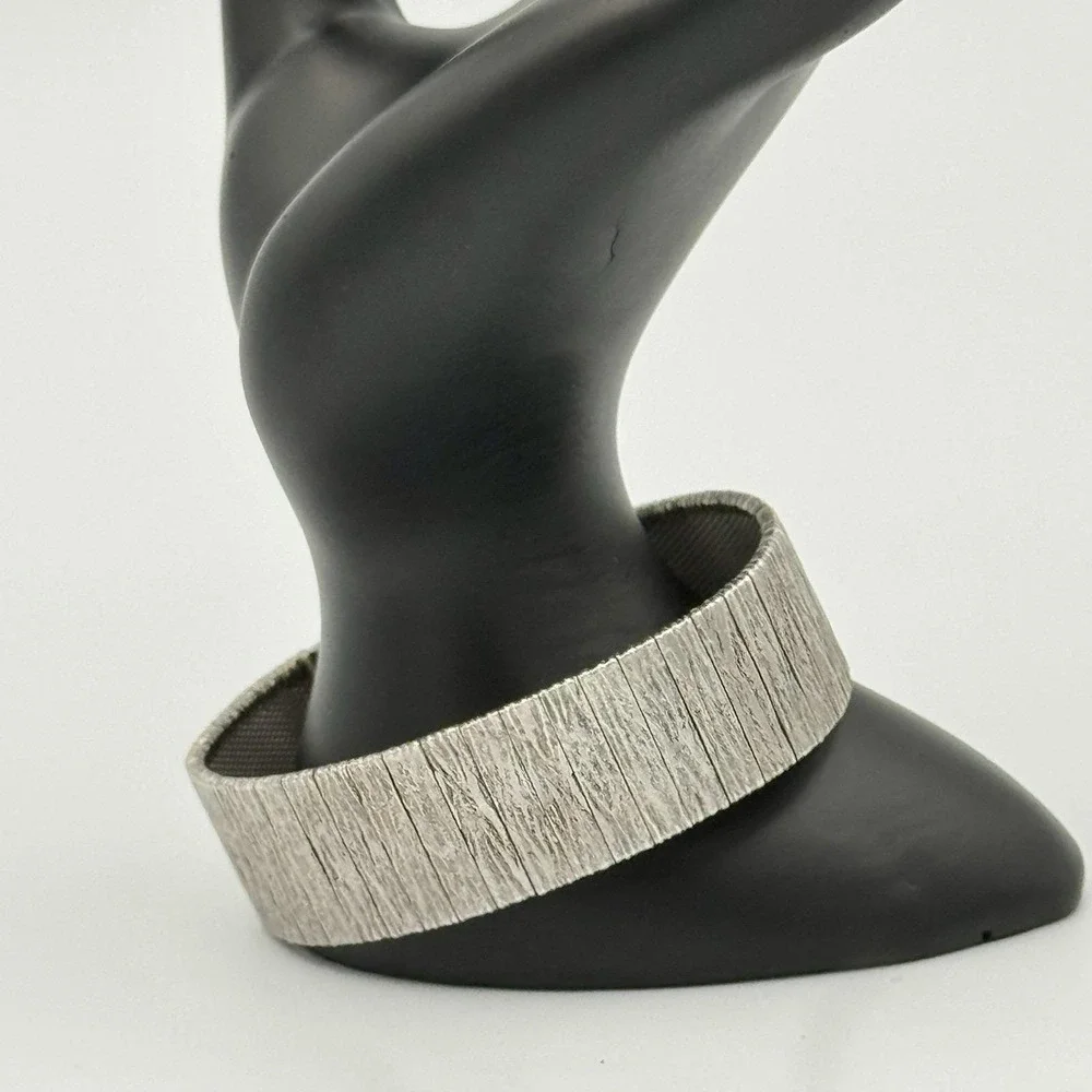 Vintage Sterling Silver Wide Mesh Bracelet Box Clasp Brutalist Modernist Brushed